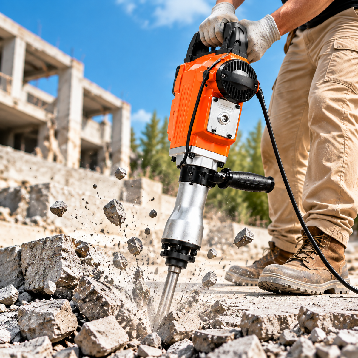 Heavy Duty Electric Demolition Hammer – Powerful Concrete Breaker with Chisel Set & Carrying Case
